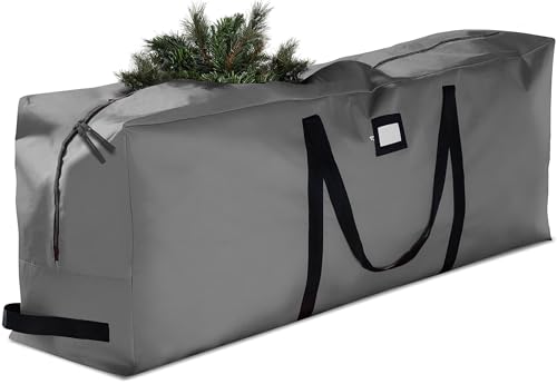ZOBER 600D Oxford Fabric Large Christmas Tree Storage Bag - Fits 9 Ft Artificial Trees - Tear Proof Waterproof Christmas Tree Bag For Storage Box For Xmas - Strong, Durable Handles - Card Slot - Gray