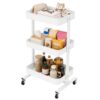 ZOES HOMEWARE 3 Tier Metal Rolling Cart by T-Frame Design on Wheels,White