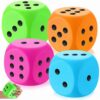 Zomiboo 4 Pcs Jumbo 4 Inch Foam Dice Set, Soft Stress Relief Toy for Kids & Adults, Colorful 6 Sided Giant Dice for Classroom Math, Family Board Games, Holiday Stocking Stuffers (Neon Colors,Dot)