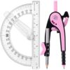 Zonon 2 Pcs Protractor and Compass Set, Swing Arm Protractor, Pink Clear