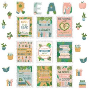 Zonon 45 Pcs Boho Greenery Reading Bulletin Board Classroom Poster Set