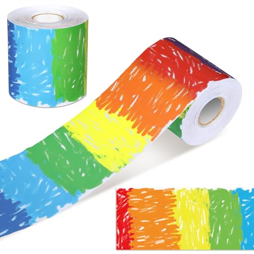 Zonon 65 Feet Crayon Bulletin Board Borders Decorative Bulletin Board Decorations Straight Rolled Border Trim Decorations for Classroom Back to School Offices Decor