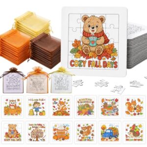 Zoyeven 24 Pcs Fall Crafts for Kids Adults DIY Jigsaw Puzzle Coloring Art Kit with Pens Autumn Party Favors Thanksgiving Classroom Activities Supplies Bulk School Projects Group Fun Gift
