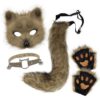 ZPGVWXKO Festival Costume Tail Animal Costume Set With Headpiece Tail Collar Gloves Soft Furry Texture And Adjustable Strap For Comfort Suitable for Halloween, Light Yellow