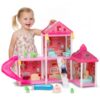 ZRUNBO Doll House Dreamhome, 2-Story 4 Rooms Dollhouse Playhouse with Doll and Furniture, Pretend Dream Dollhouse Playset Pink Girl Toys, Sturdy Construction, Easy to Move, Ideal Gift Toy