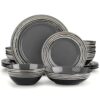 ZSRUIKJN Kitchen Plates 16 Piece Stoneware Dinnerware Set with Dinner Dessert Plate Cereal Pasta Bowl Service