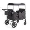 ZTDM Wagon Stroller with 4 Raised High Seat, Foldable Wagon for Kids Removable Canopy, All Terrain Wheels, Foldable, Adjustable Push & Pull Handle, Storage Bag