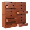 Ztiythgiw 16-Drawer Wooden Desk Organizer, 4 Pack Retro Storage Box, Brown