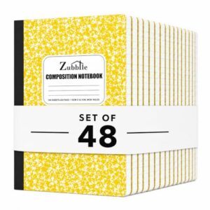 ZUBBLLE Composition Notebook 48 Pack, College Ruled Paper, Notebooks for School, School Comp Book, 9-3/4 x 7-1/2 Inches, 100 Sheets, 200 Pages Marble Covers - Yellow