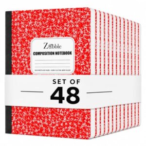 ZUBBLLE Composition Notebook 48 Pack, College Ruled Paper, Notebooks for School, School Comp Book, 9-3/4 x 7-1/2 Inches, 100 Sheets, 200 Pages Marble Covers - Red