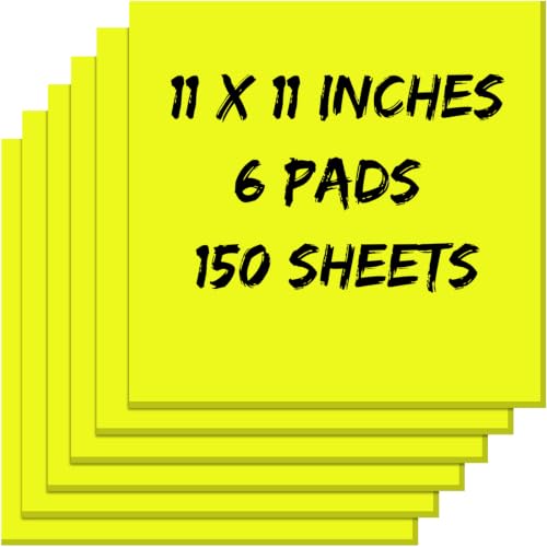 Zubebe 6 Pads 11 x 11 Inch Large Sticky Notes Jumbo Bright Colors Sticky Notepads Self Stick Note Square Memo Post Stickies for Office School, 25 Sheets/pad (Yellow)