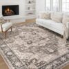 ZUNTKON 9x9 Square Area Rug: Washable Dark Brown Area Rug for Living Room
