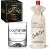 ZWV Godfather Gift Set, Godfather Est 2027 Whiskey Glass & Wine Gift Bag
