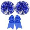 ZYBenda Silver Blue 3 Pack Cheer Pom Poms and Cheerleader Hair Bow