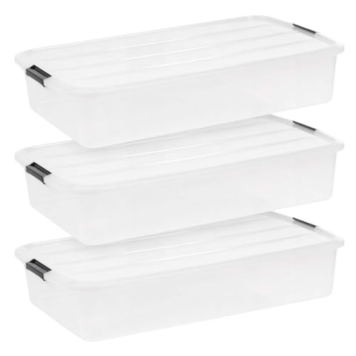 ZYUNOACYR 50 Quart Plastic Storage Bins With Lids, 3 Pack Stackable Durable Totes, Dustproof Portable Containers For Seasonal Clothes, Bedding, Toys, Garage And Household Organization