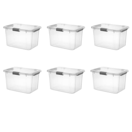 ZYUNOACYR 6 Pack Clear Hinge Lid Storage Bins With Secure Latch Lids And Comfort Carry Grips, Dark Gray Plastic Containers Offered In 20 Quart, 30 And 60 For Home, Closet And Garage(30qt)