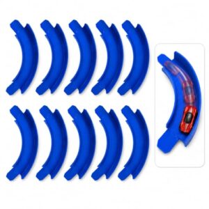 10-Pack Blue Curved Track Pieces with Raised Outer Walls – Tight Friction-Fit 90° Corner Turns, Add-On Parts for 1/64 Scale Track Systems – Compatible with Hot Wheels Track Sets