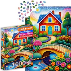 1000 Piece Jigsaw Puzzle for Adults - Cottage Garden & Stone Bridge Landscape | Matte Anti-Glare Finish | Fun & Challenging Puzzle | 27x19 in | Unique Gift | Enjoy