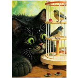 1000 Piece Puzzle for Adults, XURLEQ Curious Cat Bird Puzzle, Challenging Jigsaw Puzzles, Funny Animal Puzzle for Family Game Night, Gift for Birthday, Premium Matte Finish, 27.56 x 19.68 Inches