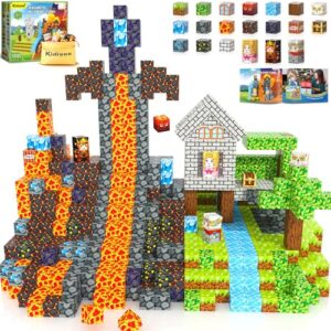 100PCS Magnetic Blocks -Build Mine Magnet World Forest & Lava Set, Magnet Building Toys for Kids Ages 5-7, STEM Sensory Toys for 3+ Year Old Boys & Girls, Creativity Birthday Gifts for Child