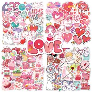 100pcs Pink I Love You Stickers, Waterproof Holographic Vinyl Decals