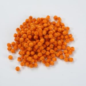 100 Pcs Small Sparkle Balls, Tinsel Pom Poms Puff Balls Glitter Pompoms for Arts Crafts DIY Christmas (Orange)