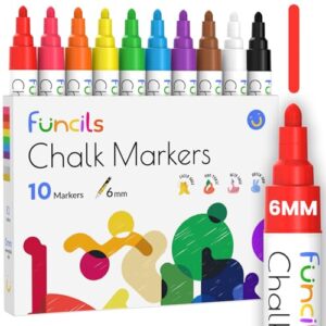 10 Chalk Markers for Blackboard, Chalkboard - Washable, 6mm Reversible Tip