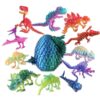 12-Pack 3D Printed Dinosaur Toys & Articulated Skeletons, Dragon & Egg