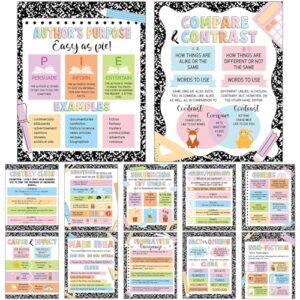 12 Pcs Composition Reading Comprehension Posters Reading Strategies Bulletin Board Poster Back To School Educational Posters Classroom Must Haves Library Decor for Middle High Schools Teacher Supplies