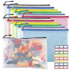 12pcs Large A4 Mesh Zipper Pouch File Bags YOPCDJ Reusable Zippered Pouches for Organizing Classroom, Board Game Storage, Puzzle Bags