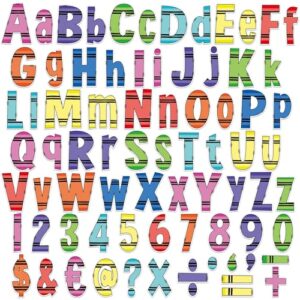 150Pcs Crayon Bulletin Board Letters Crayon Themed Classroom Decor Alphabet Combo Set Alphabets Numbers Symbols Paper Cutouts for Crayons Party School Classroom Blackboard Decoration Supplies