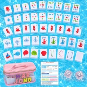 166 White Floating Mahjong Tiles Set 1.2 in Floating Nautical Travel American Mahjong Game Set EVA mahjong Can Be Played in The Water with Carrying Bag for Summer Wedding Rv Traveler Pool Party