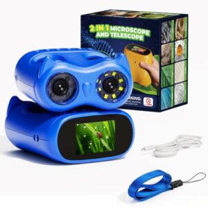 2-in-1 Kids 1000X Digital Microscope & 10X Telescope, STEM Toy Ages 4-12