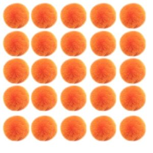 25pcs DIY Faux Fur Pom Poms Balls Bulk Bag Keychains 2.3in,Orange