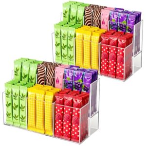 2 Pcs Drink Packet Organizer, 2-Tier Acrylic Drink Packet Organizer for Water Flavor Hydration Powdered Mixes Pantry Cabinet Counterto Kitchen Storage Holder Container