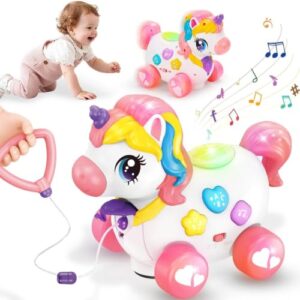 3-in-1 Bilingual Musical Unicorn Car Toys for 1 Year Old Girl Baby Toy Gift