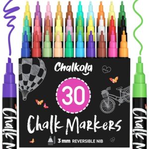 30 Chalk Markers Fine Tip (Neon & Pastel) Liquid Chalk Pens for Blackboard