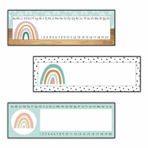 30 Pcs Boho Name Plates Tags,Boho Rainbow Alphabets and Numbers Self Adhesive Name Stickers for Students Desk, Teacher Tools，Storage Box Labels，Classroom Decorations and Supplies - A2