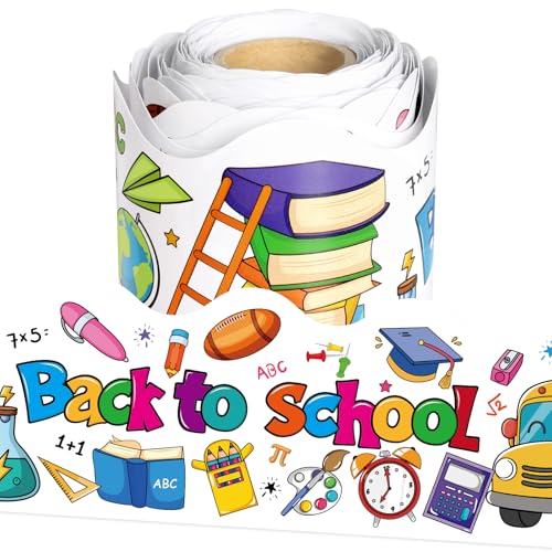32.8 Feet Back to School Bulletin Board Borders, First Day of School Scalloped Border Welcome Back Trim Border Roll for Office Classroom Bulletin Boards Chalkboard Wall Decor