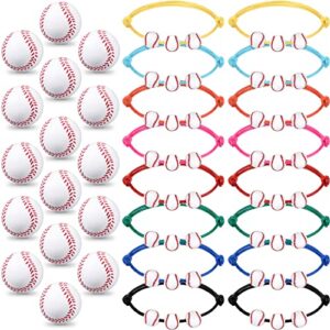 32 Pack Baseball Party Favors Set, 16 Baseball Bracelets, Assorted Color