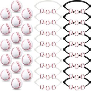 32 Pack Baseball Party Favors Set, 16 Baseball Bracelets, Black, White