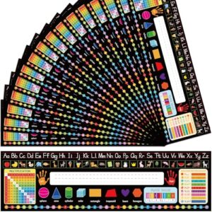 36 Pcs Self Adhesive Name Tags Students Desks Name Plates Multipurpose Manuscript Nameplates with Multiplication Fractions Alphabet Left/Right Place Value for Back to School Supplies 14 x 4Inch(Black)