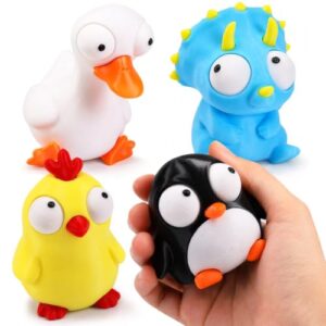 3DBunny 4Pcs Movable Eyes Big Eyes 3D Printed Animal Fidget Toys Sets, Animal Sensory Toys for Kids, Cute Desk Decor, Party Favors, Gifts for Kids Students Classroom Rewards Office Desk Pets（A）