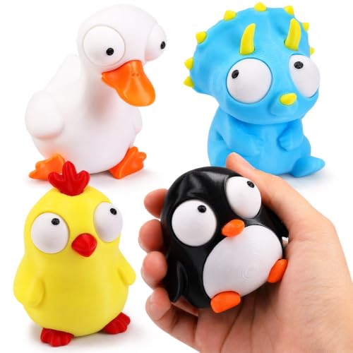 3DBunny 4Pcs Movable Eyes Big Eyes 3D Printed Animal Fidget Toys Sets, Animal Sensory Toys for Kids, Cute Desk Decor, Party Favors, Gifts for Kids Students Classroom Rewards Office Desk Pets(A)