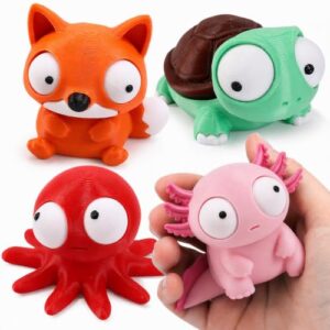 3DBunny 4Pcs Movable Eyes Big Eyes 3D Printed Animal Fidget Toys Sets, Animal Sensory Toys for Kids, Cute Desk Decor, Party Favors, Gifts for Kids Students Classroom Rewards Office Desk Pets（B）