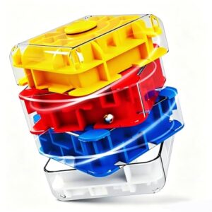 3D Rolling Ball Maze Cube, Large Labyrinth Puzzle, Brain Teaser Toy for Spatial Recognition and Logical Thinking (4 Sections)