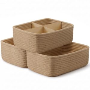 3 Pack Small Baskets for Organizing, Woven Storage Baskets for Shelves