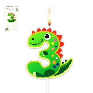 3rd Birthday Dinosaur Birthday Candles for Cake, Dinosaur Shaped Number 3 Candles Cake Topper for Dinosaur Party Supplies