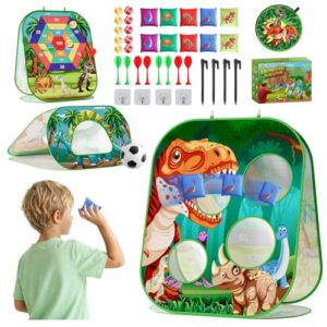 4-in-1 Dinosaur Bean Bag Toss Game for Kids, Cornhole & Dart Board Set