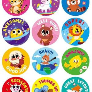420 Pcs Round Animal Reward Stickers, 12 Motivational Designs with Lions/Tigers/Bear,School Supply Stickers, Student Incentive Classroom Supplies